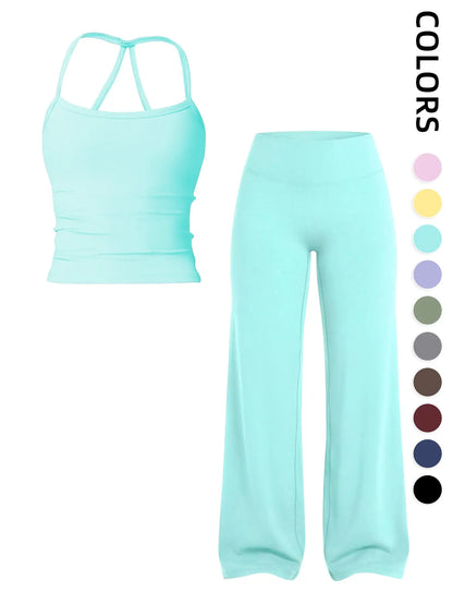 Elevate Your Workout with Our Women's Sporty Matching Gym Set - Stylish Tank Top and Wide Leg Pants for Ultimate Comfort and Performance