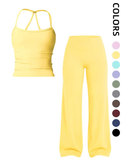 Elevate Your Workout with Our Women's Sporty Matching Gym Set - Stylish Tank Top and Wide Leg Pants for Ultimate Comfort and Performance