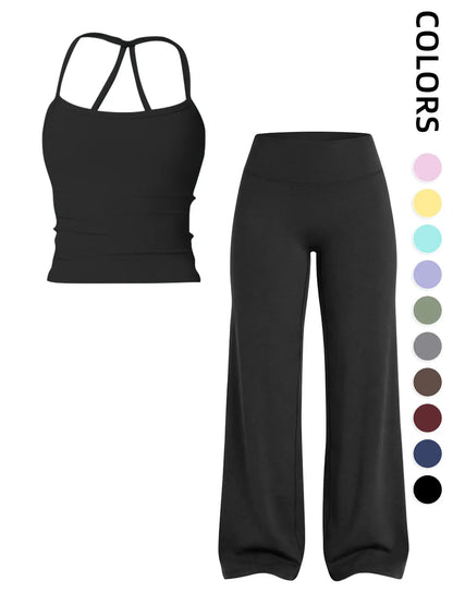 Elevate Your Workout with Our Women's Sporty Matching Gym Set - Stylish Tank Top and Wide Leg Pants for Ultimate Comfort and Performance