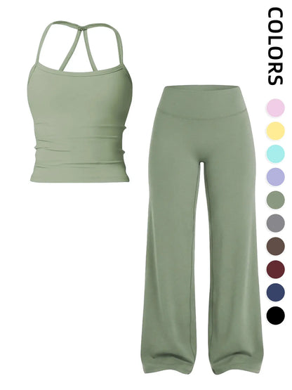 Elevate Your Workout with Our Women's Sporty Matching Gym Set - Stylish Tank Top and Wide Leg Pants for Ultimate Comfort and Performance