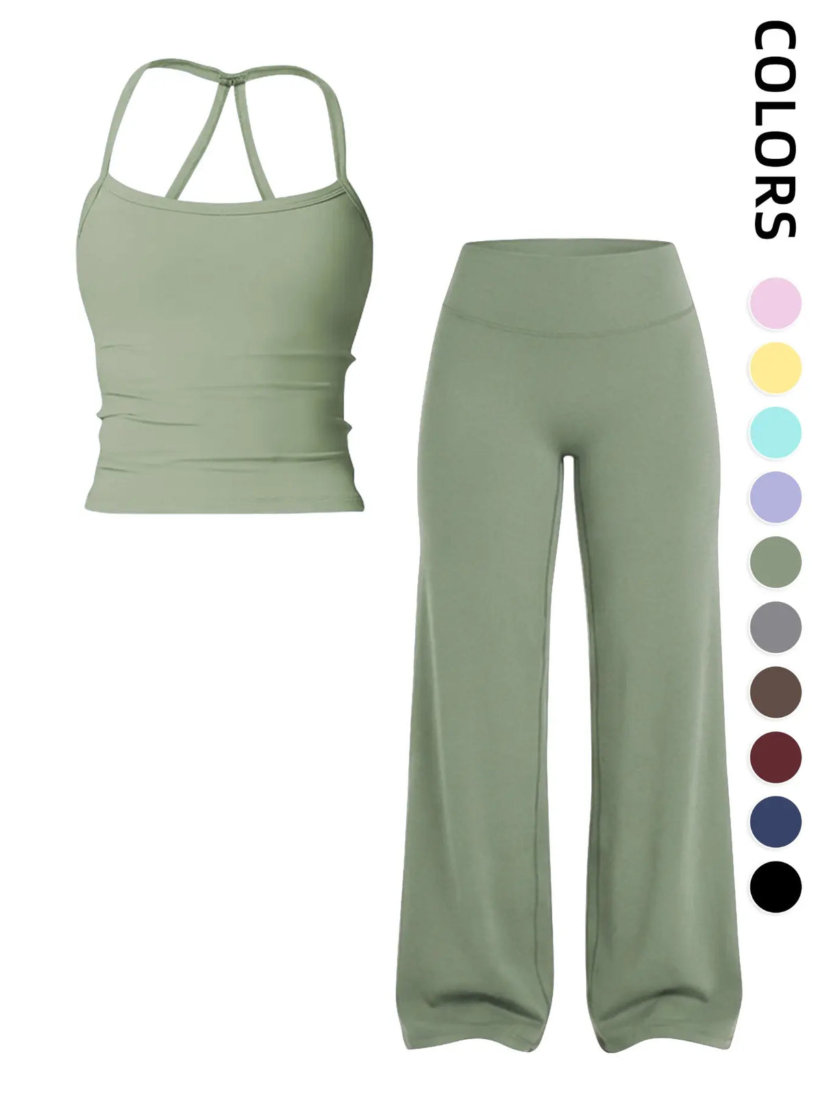 Elevate Your Workout with Our Women's Sporty Matching Gym Set - Stylish Tank Top and Wide Leg Pants for Ultimate Comfort and Performance