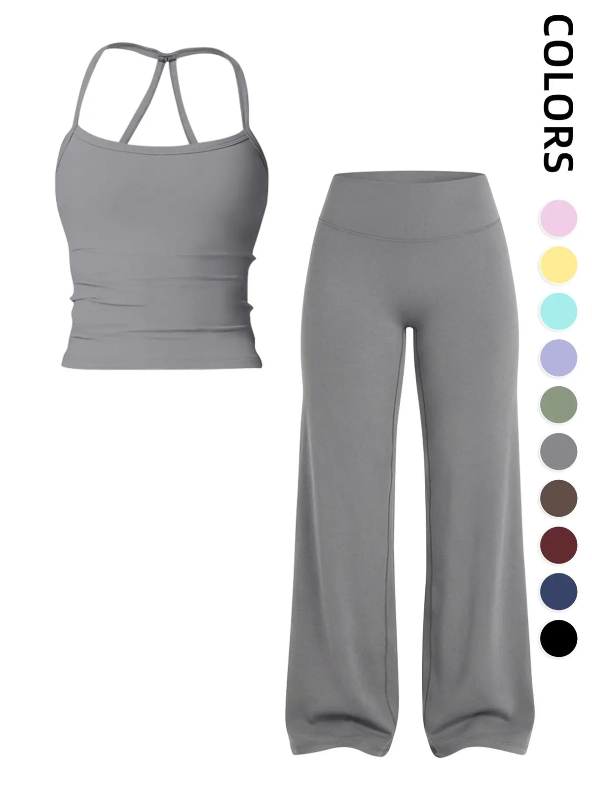 Elevate Your Workout with Our Women's Sporty Matching Gym Set - Stylish Tank Top and Wide Leg Pants for Ultimate Comfort and Performance