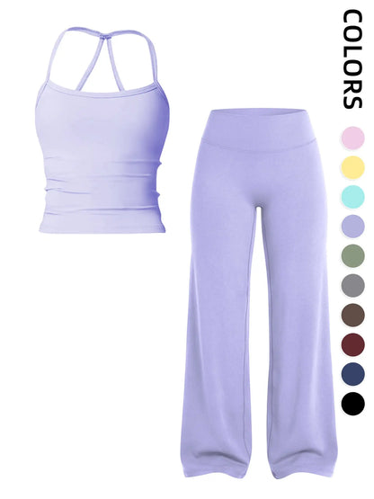 Elevate Your Workout with Our Women's Sporty Matching Gym Set - Stylish Tank Top and Wide Leg Pants for Ultimate Comfort and Performance